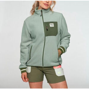 Kari Traa Sage Green Sherpa Fleece Full Zip Jacket Women's L Rothe Midlayer